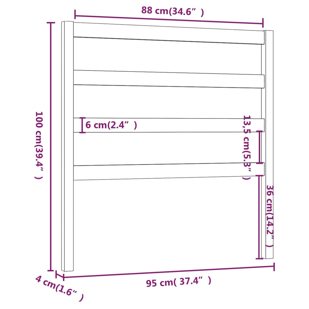sengegavl 95x4x100 cm massivt fyrretræ hvid