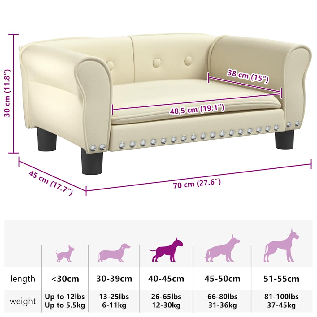hundeseng 70x45x30 cm kunstlæder cremefarvet