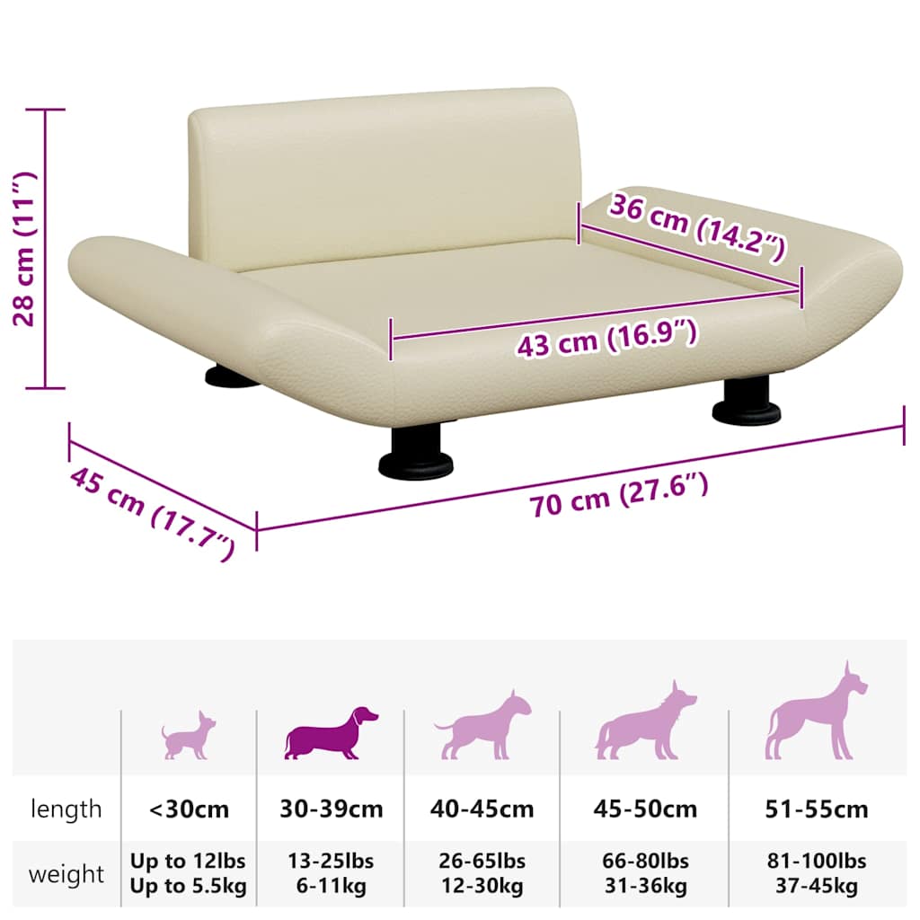 hundeseng 70x45x28 cm kunstlæder cremefarvet