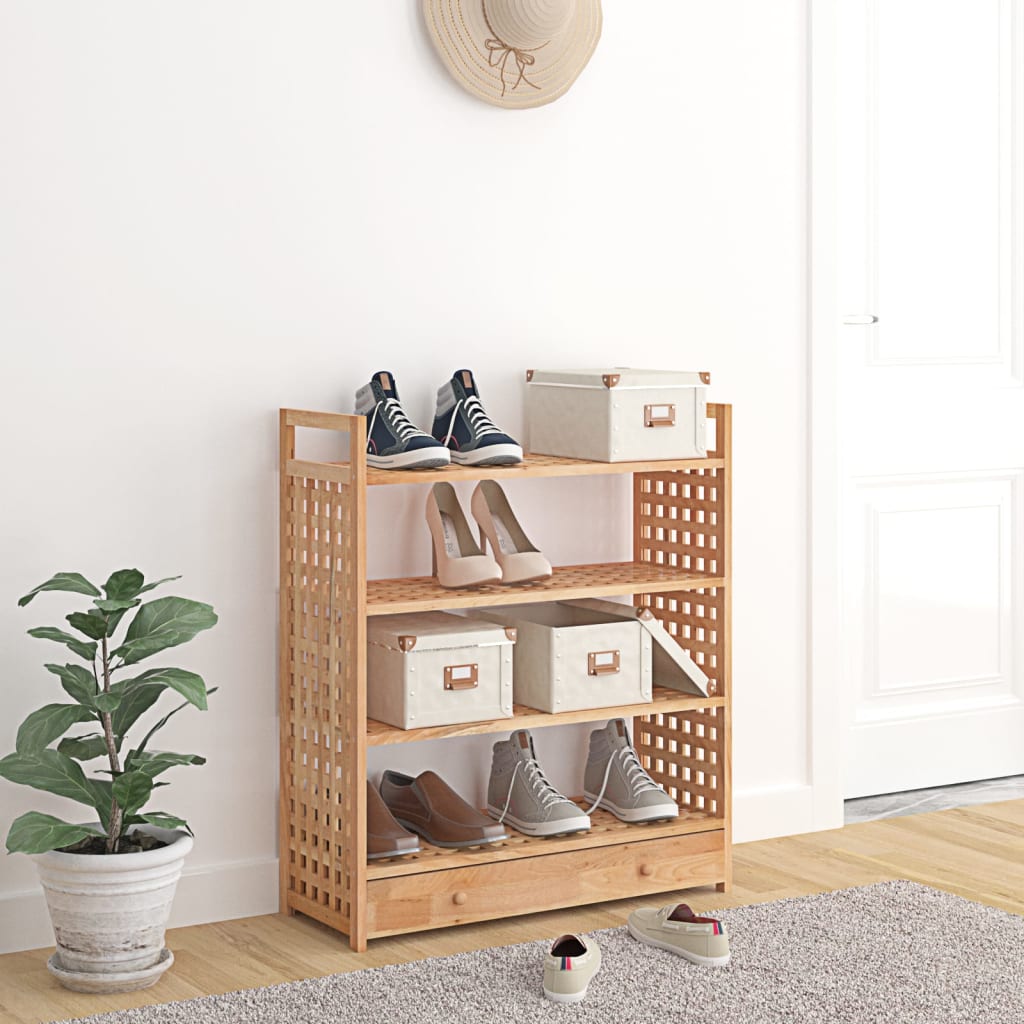 skoreol med skuffe 70x27x81 cm massivt valnøddetræ