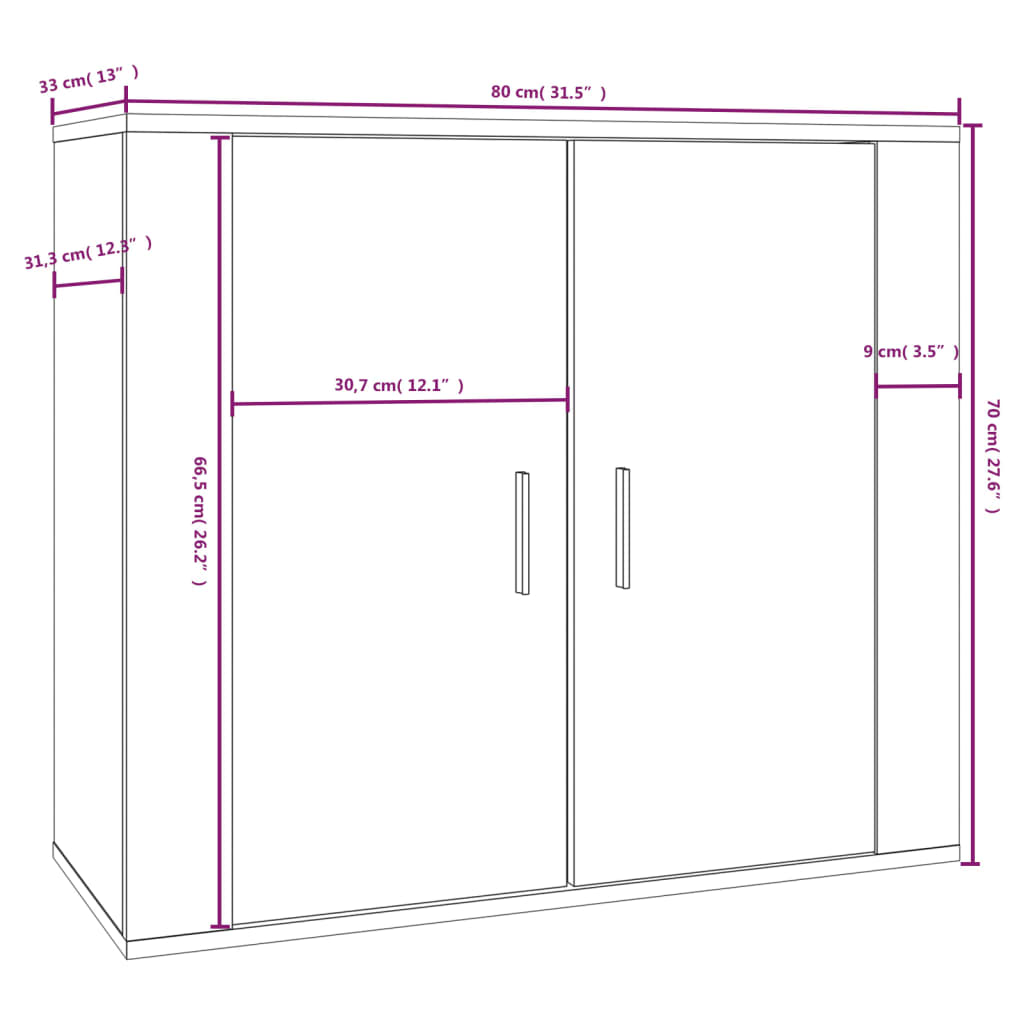 skænk 80x33x70 cm konstrueret træ hvid
