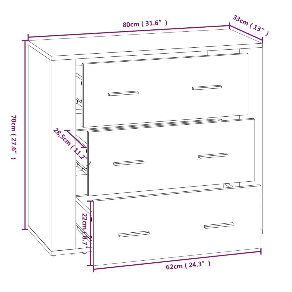 skænk 80x33x70 cm konstrueret træ sonoma-eg