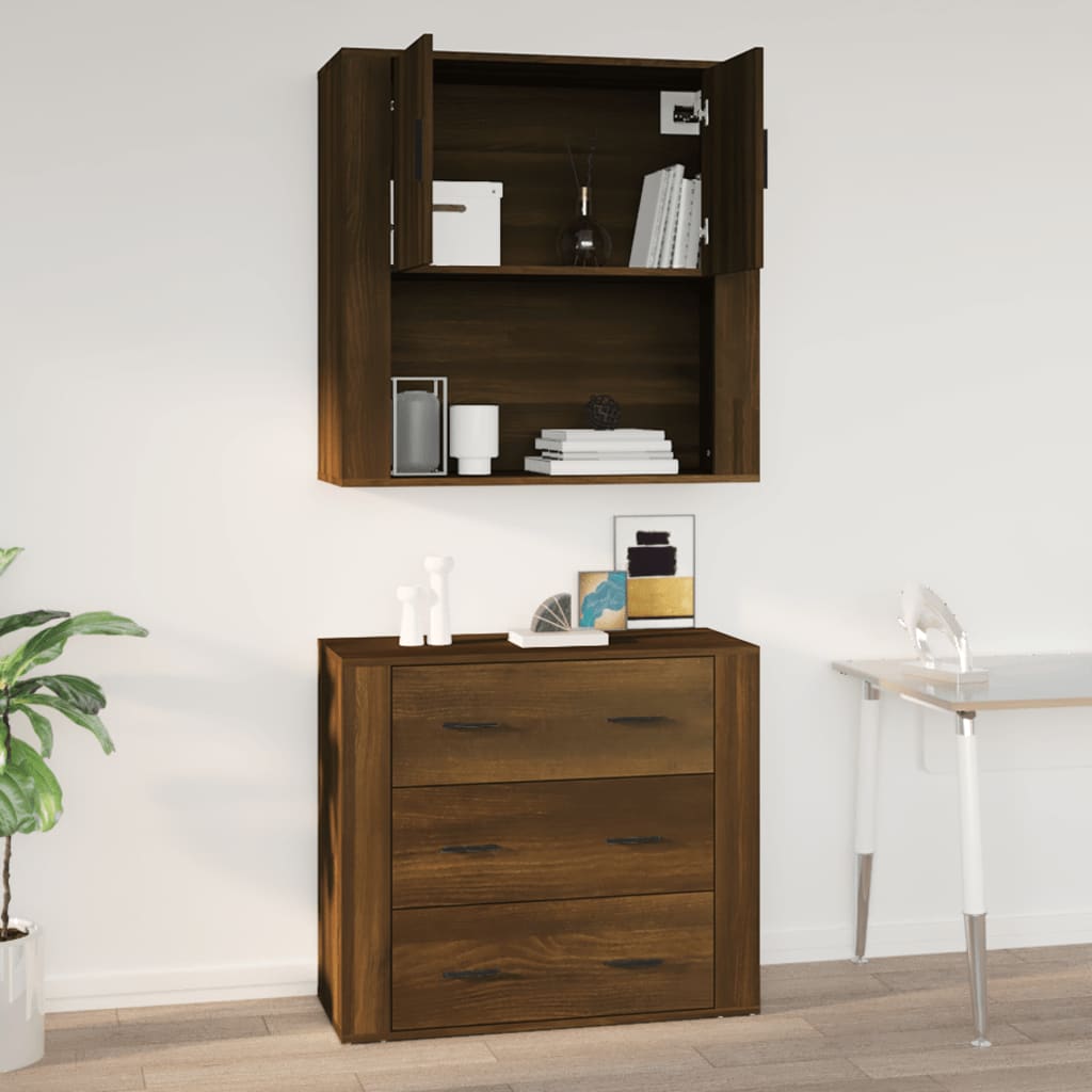 vægskab 80x33x80 cm konstrueret træ brun egetræsfarve