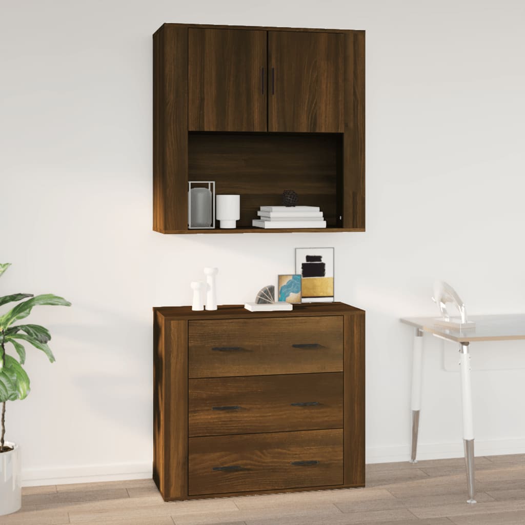 vægskab 80x33x80 cm konstrueret træ brun egetræsfarve