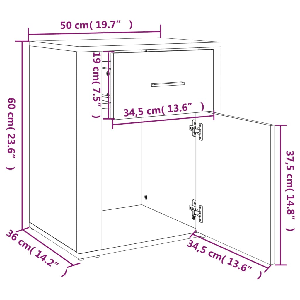 sengebord 50x36x60 cm konstrueret træ hvid