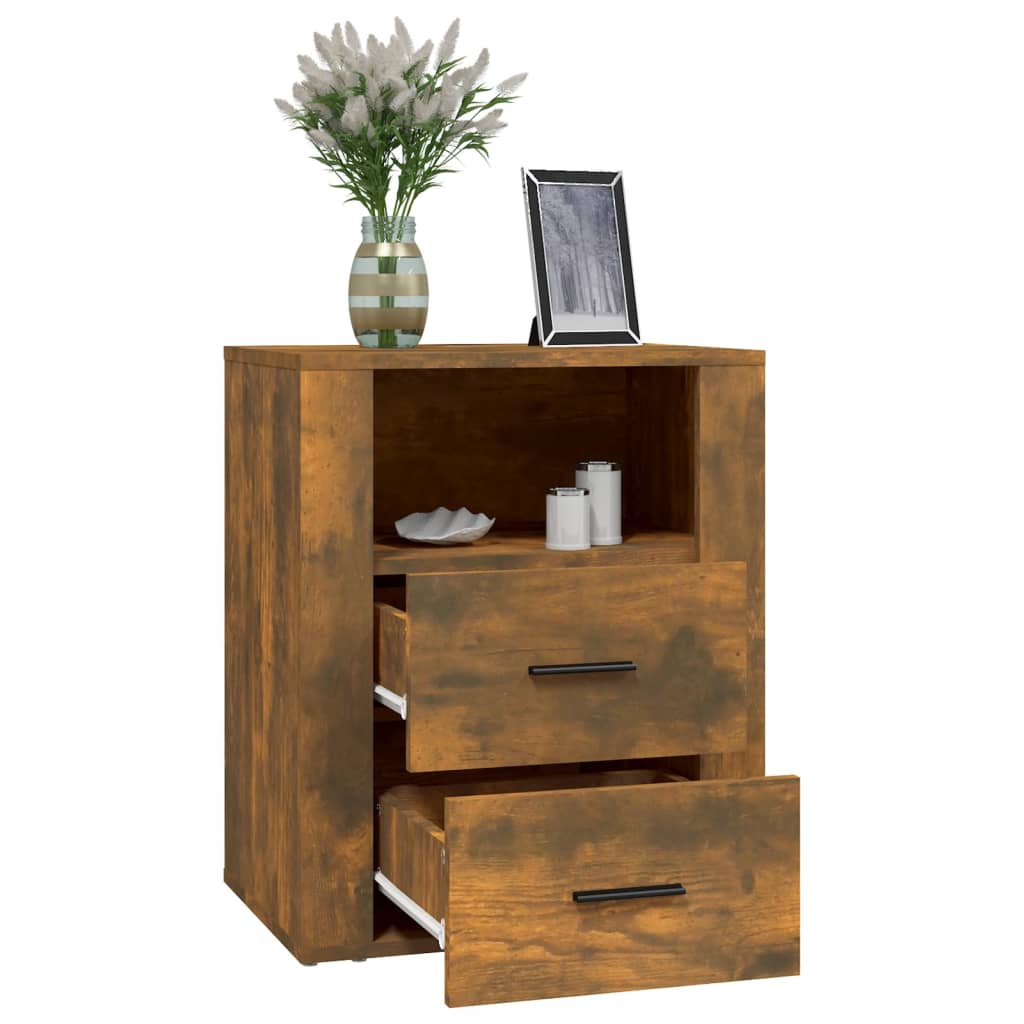 sengebord 50x36x60 cm konstrueret træ røget egetræsfarve