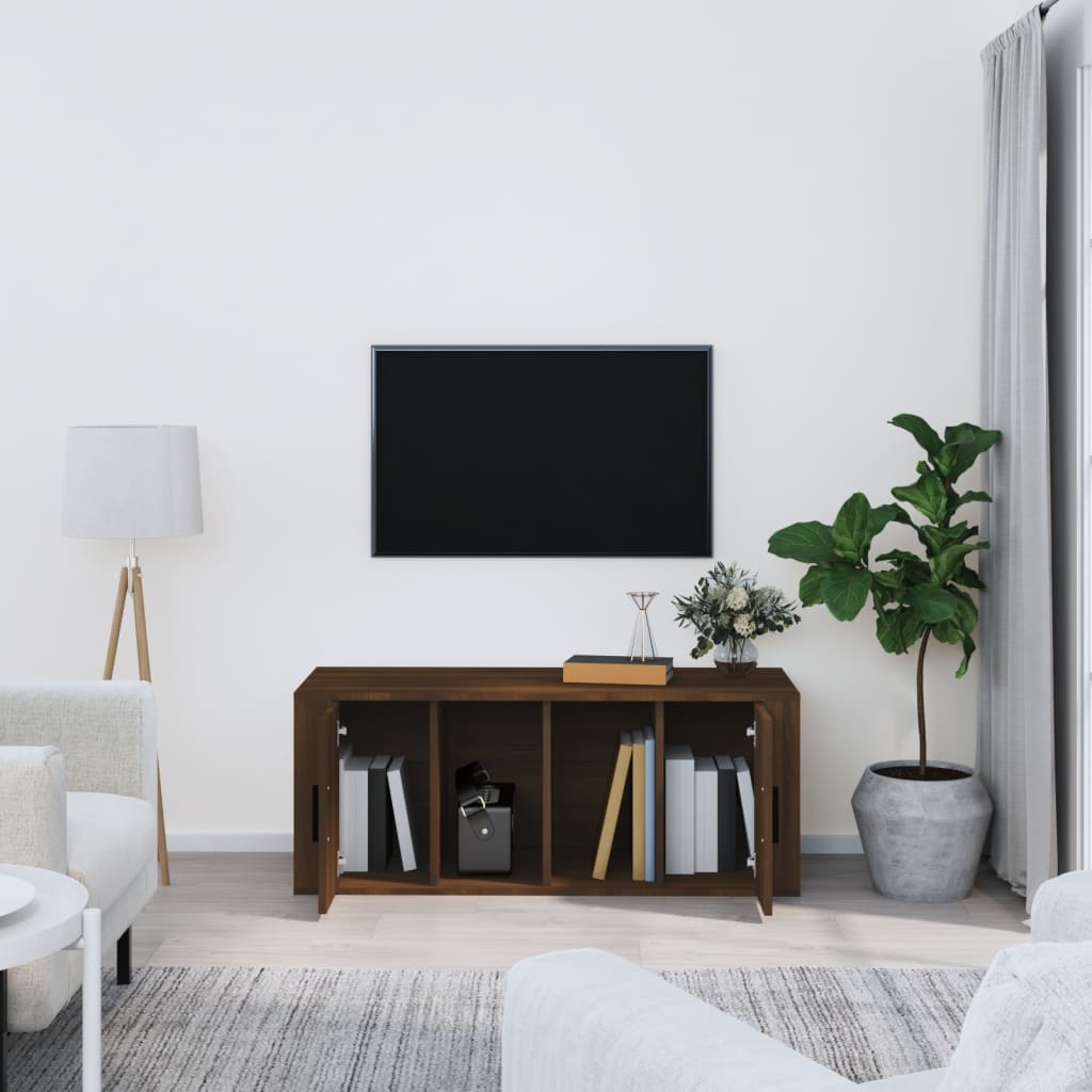 tv-bord 100x35x40 cm konstrueret træ brun egetræsfarve