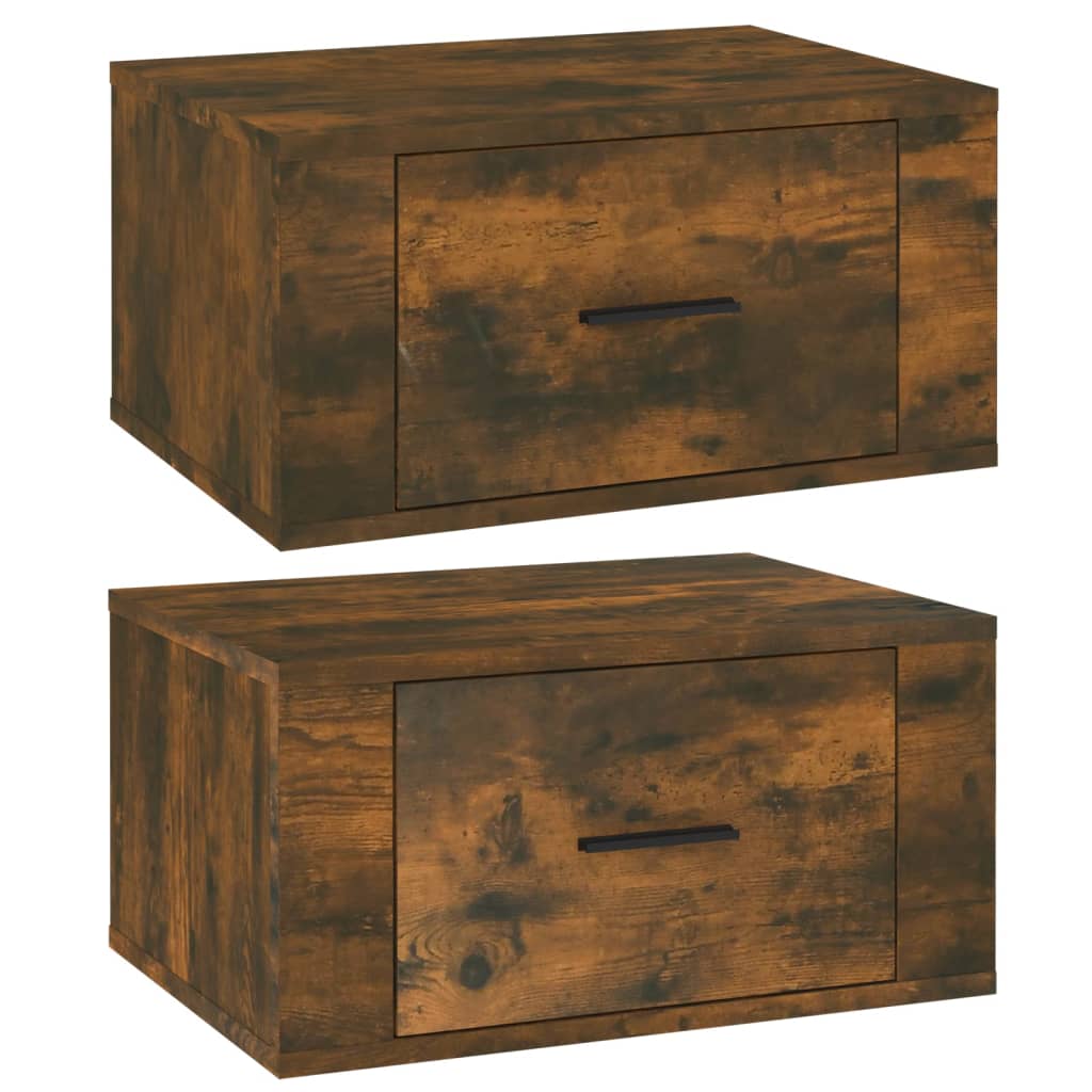 væghængte sengeborde 2 stk. 50x36x25 cm røget egetræsfarve