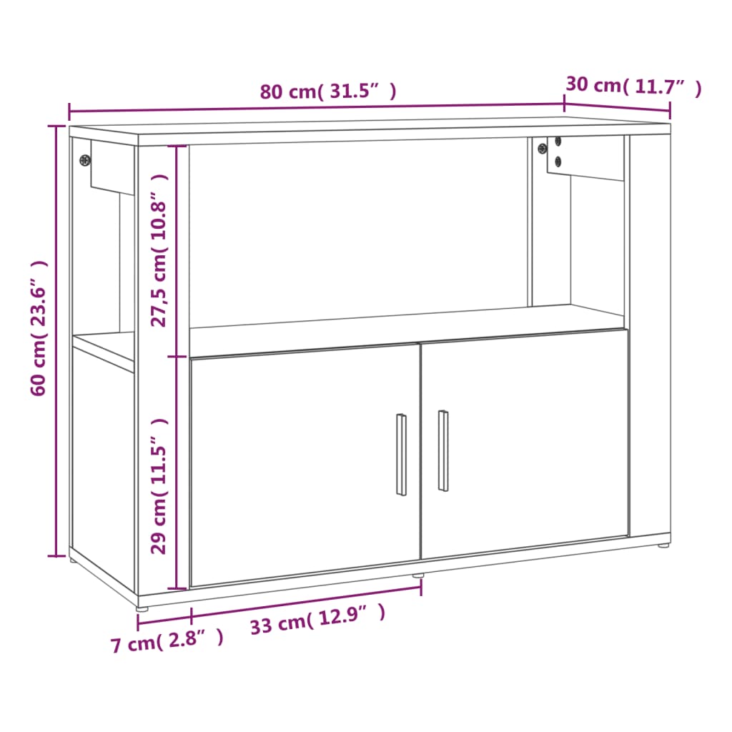 skænk 80x30x60 cm konstrueret træ grå sonoma-eg