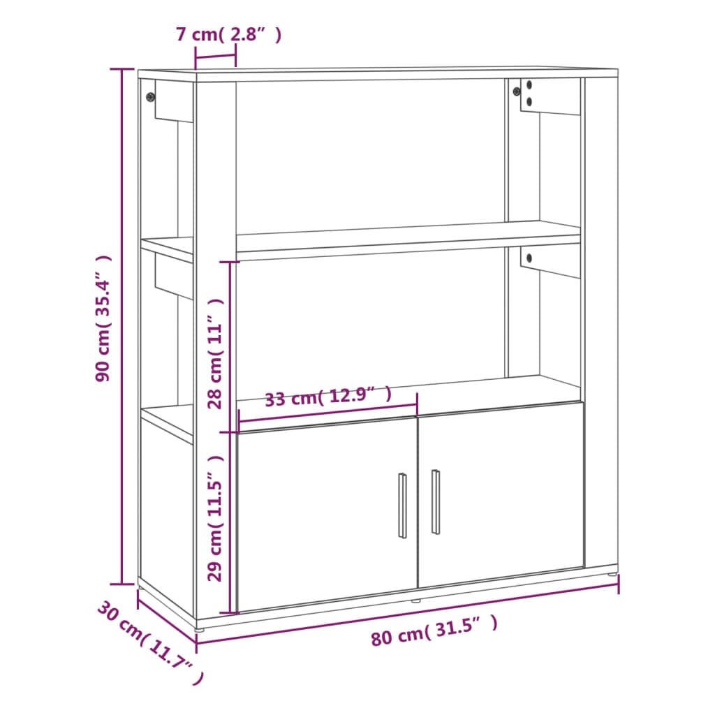 skænk 80x30x90 cm konstrueret træ sonoma-eg