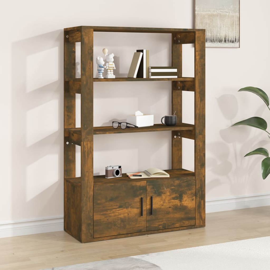 skænk 80x30x119,5 cm konstrueret træ røget egetræsfarve