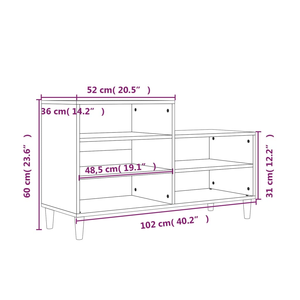 skoreol 102x36x60 cm konstrueret træ hvid
