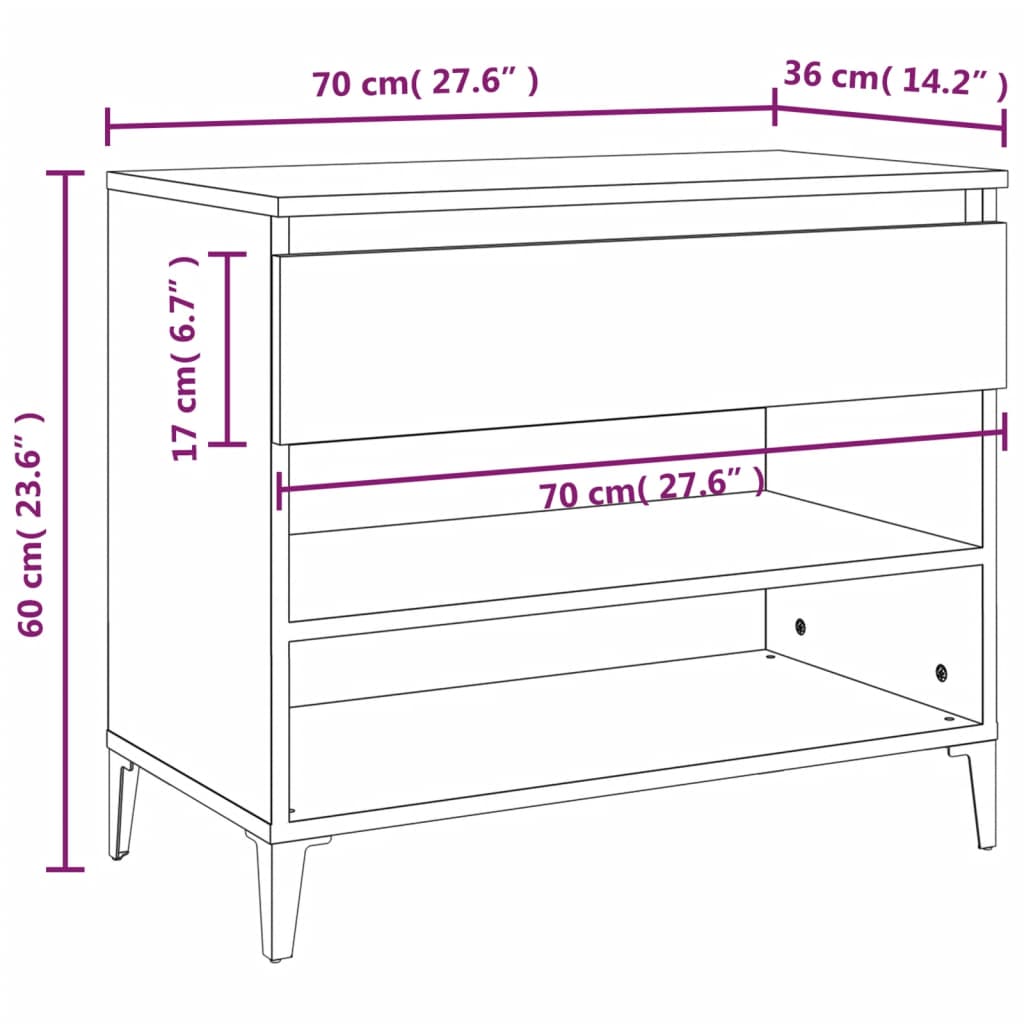 skoskab 70x36x60 cm konstrueret træ røget egetræsfarve