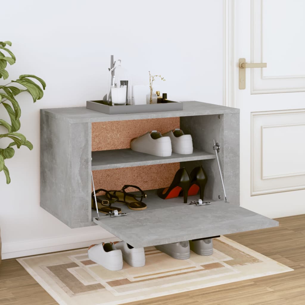 væghængt skoskab 70x35x38 cm konstrueret træ betongrå