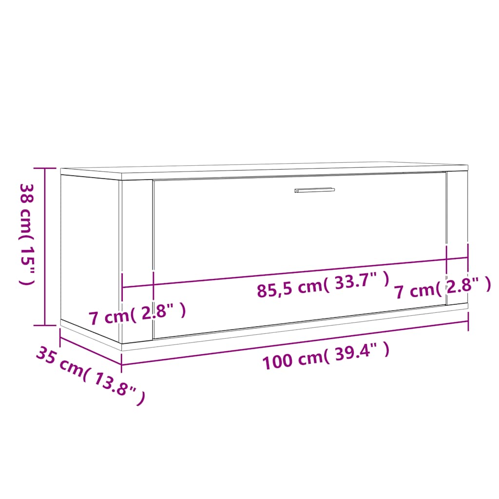 væghængt skoskab 100x35x38 cm konstrueret træ Sonoma-eg