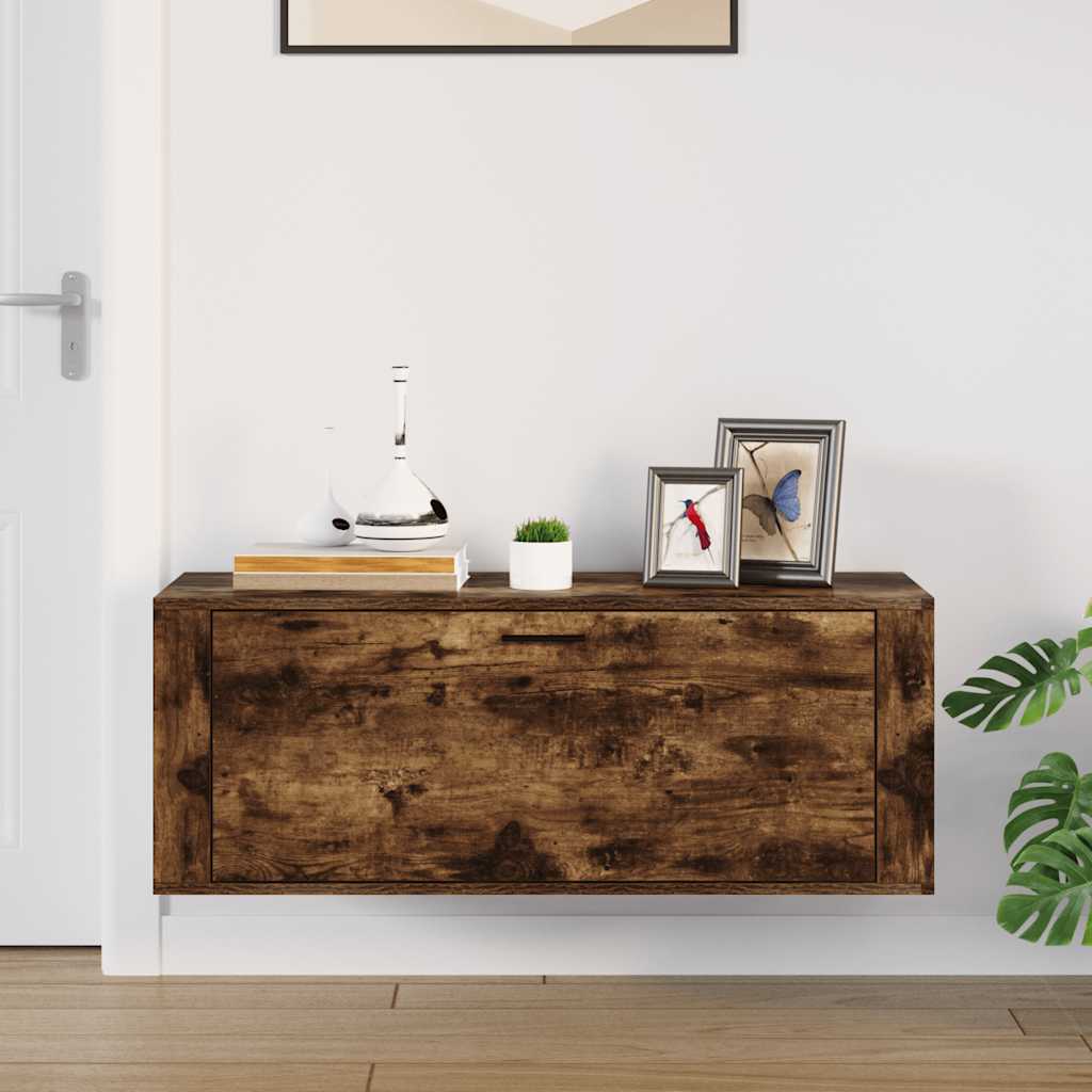 væghængt skoskab 100x35x38 cm konstrueret træ røget egetræ