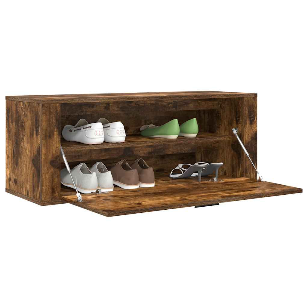 væghængt skoskab 100x35x38 cm konstrueret træ røget egetræ