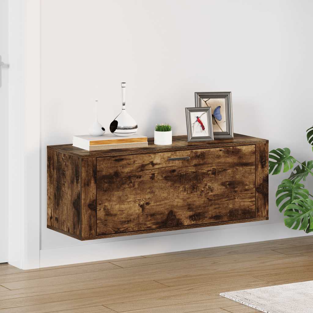 væghængt skoskab 100x35x38 cm konstrueret træ røget egetræ