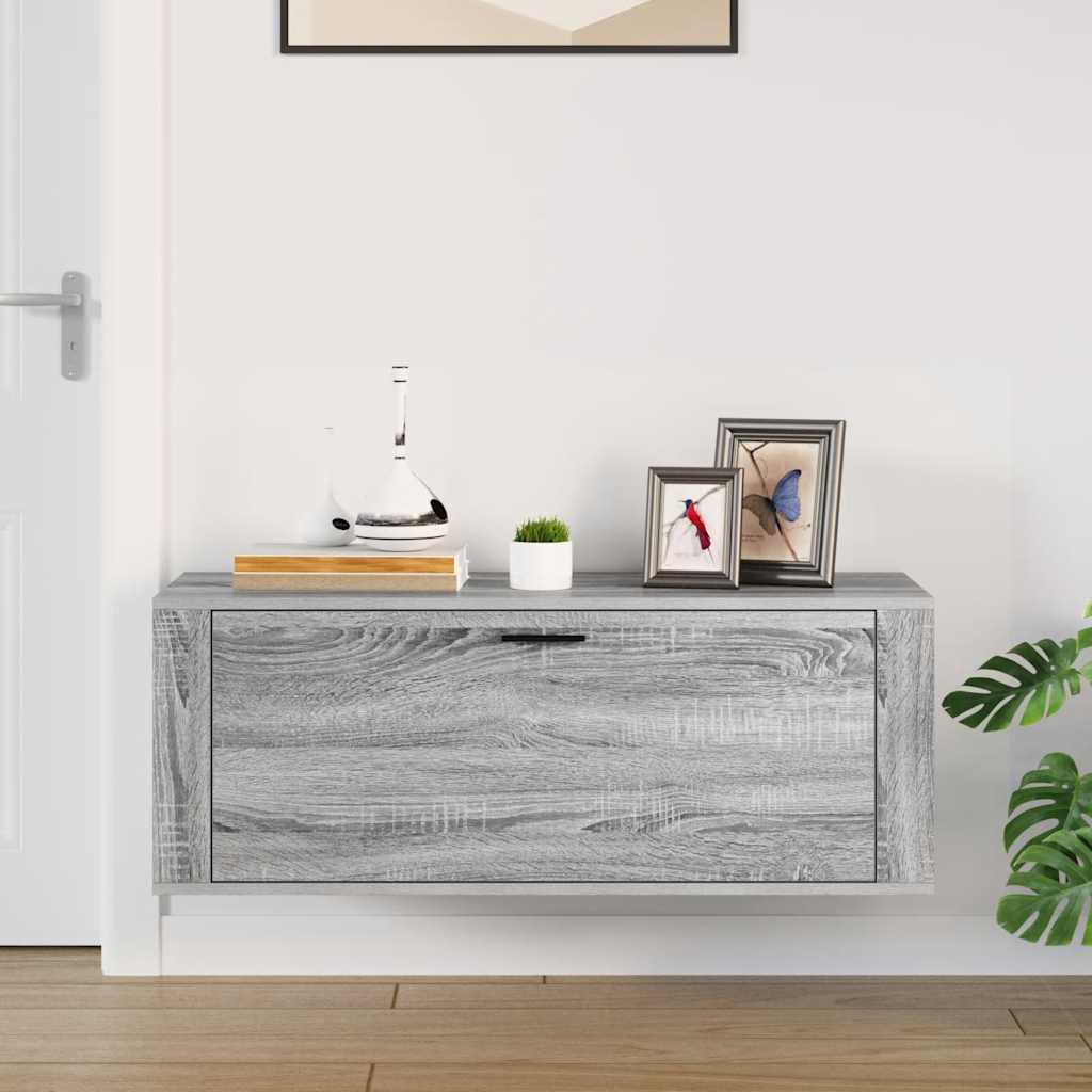 væghængt skoskab 100x35x38 cm konstrueret træ grå sonoma-eg