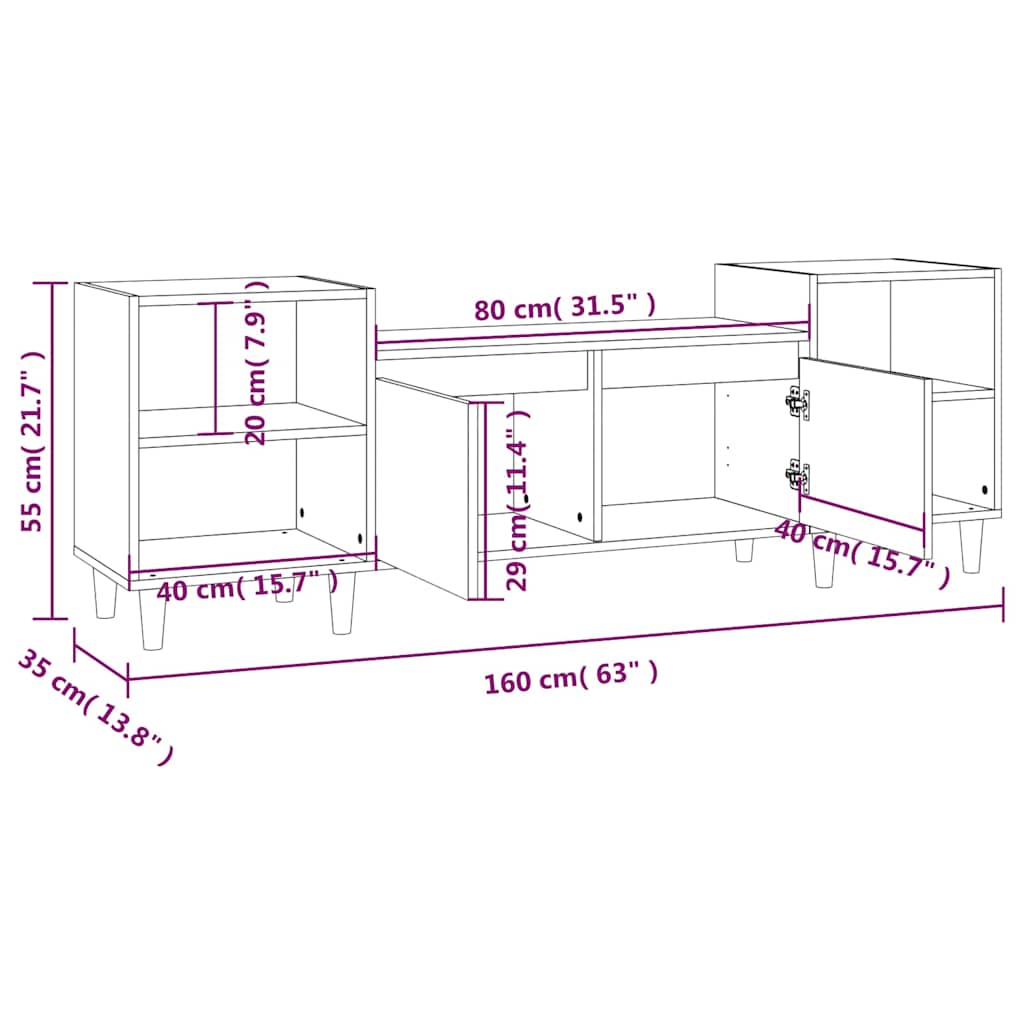 tv-bord 160x35x55 cm konstrueret træ hvid