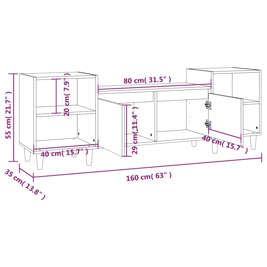 tv-bord 160x35x55 cm konstrueret træ røget egetræsfarve