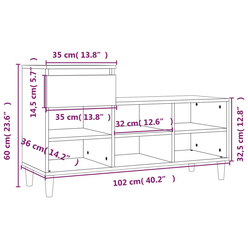 skoskab 102x36x60 cm konstrueret træ røget egetræsfarve