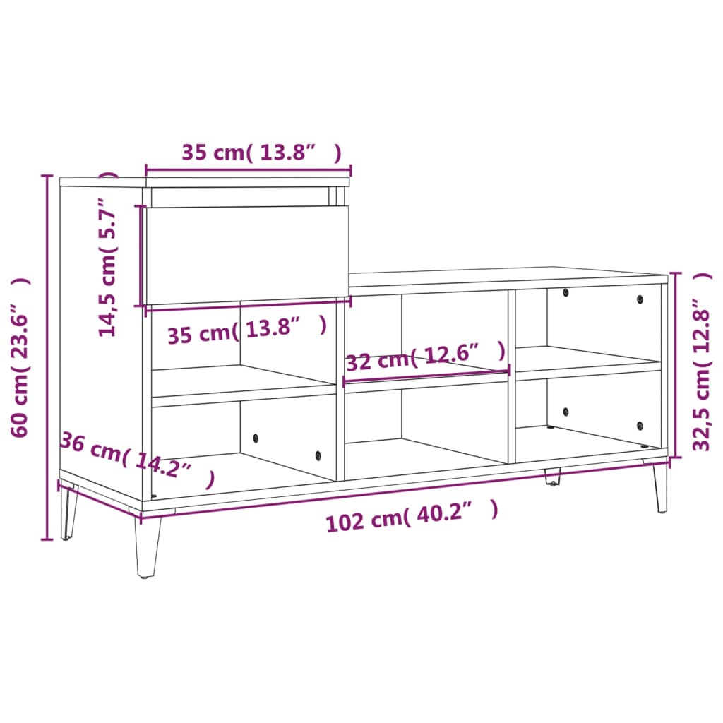skoskab 102x36x60 cm konstrueret træ røget egetræsfarve