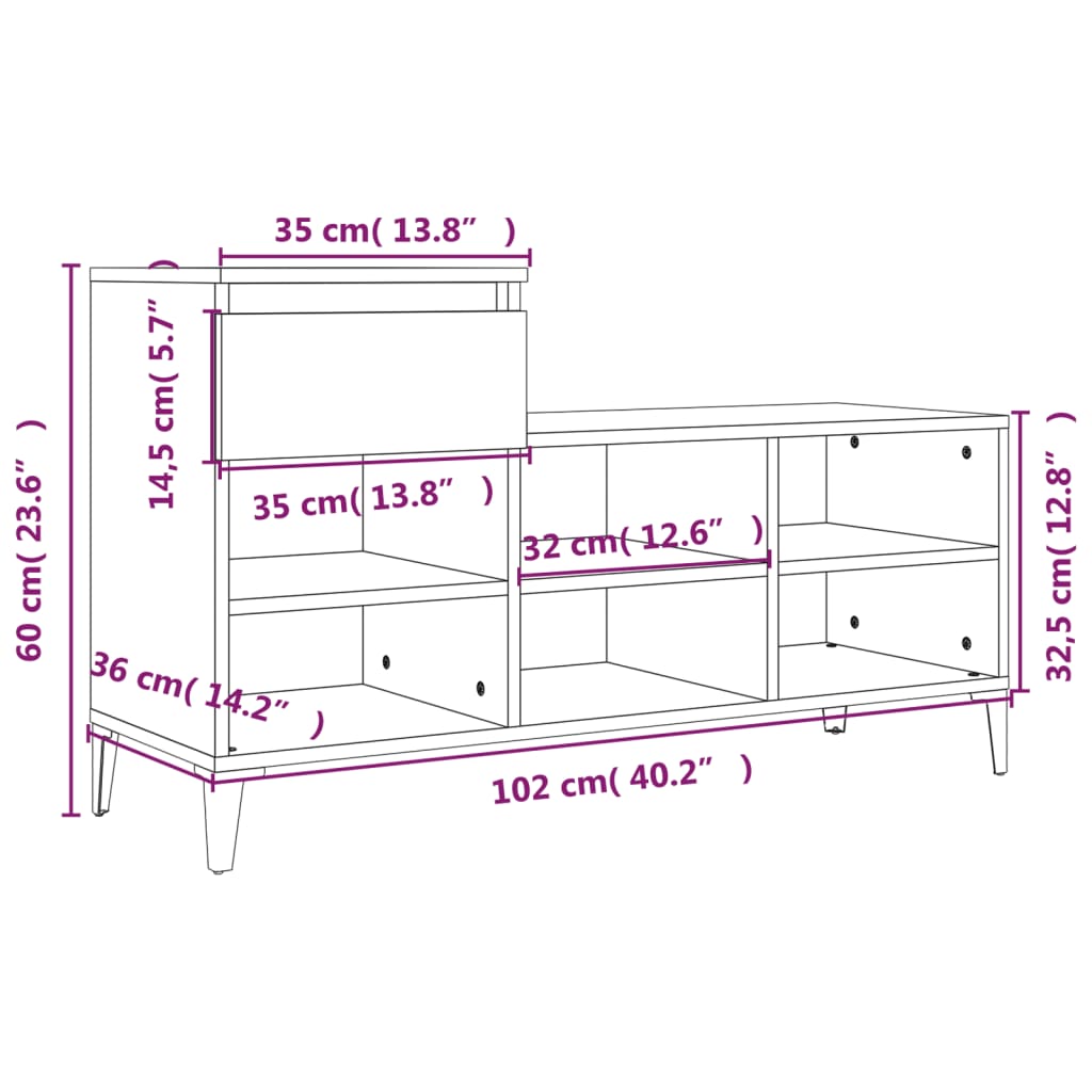 skoskab 102x36x60 cm konstrueret træ grå sonoma-eg