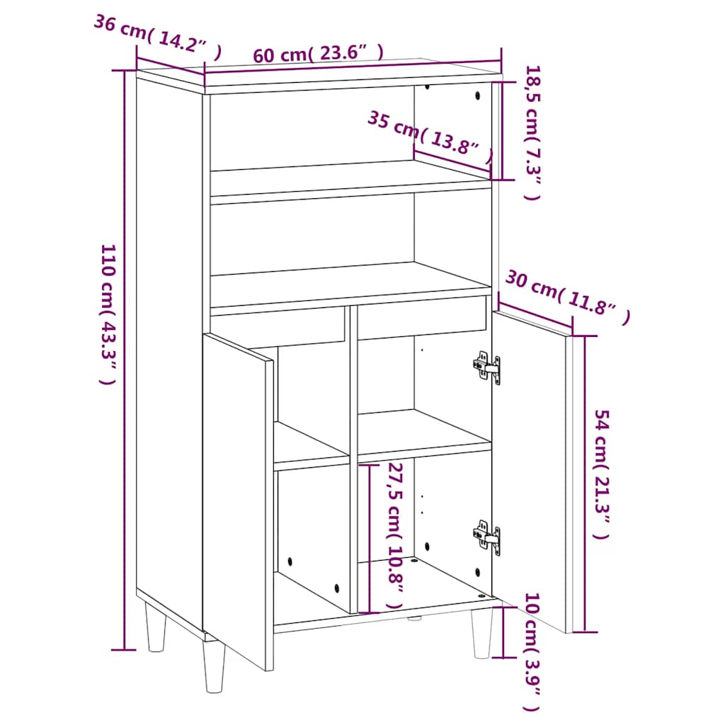 skab 60x36x110 cm konstrueret træ Sonoma-eg