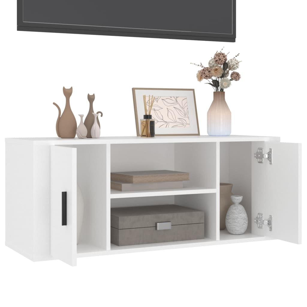 tv-bord 100x35x40 cm konstrueret træ hvid