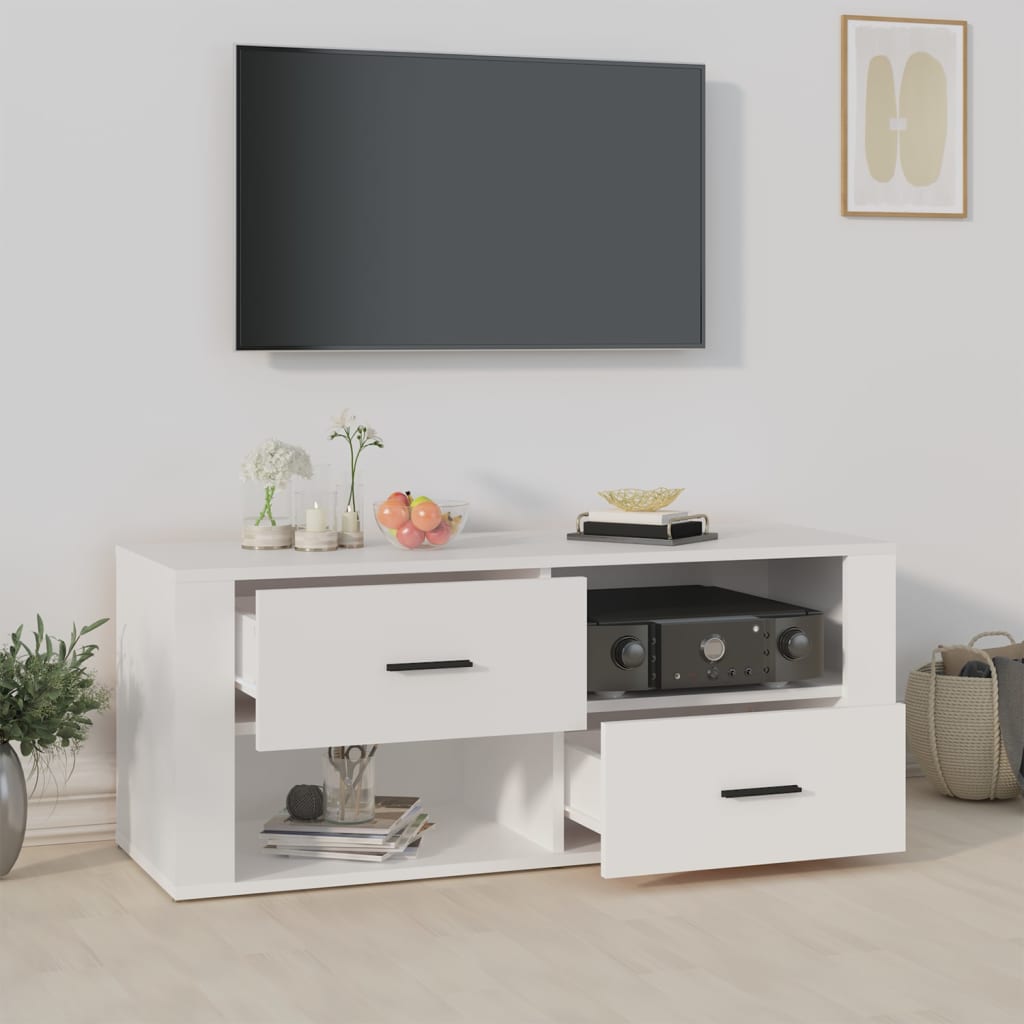 tv-bord 100x35x40 cm konstrueret træ hvid