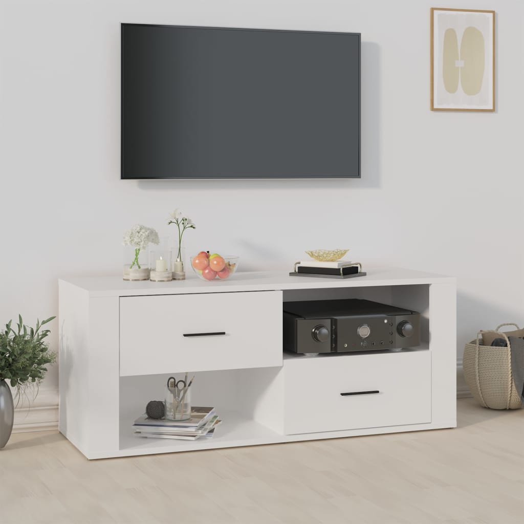 tv-bord 100x35x40 cm konstrueret træ hvid