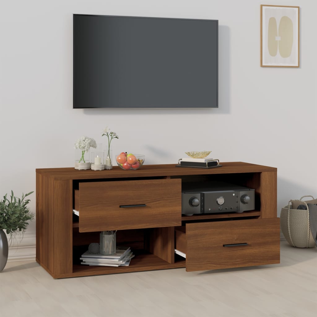tv-bord 100x35x40 cm konstrueret træ brun egetræsfarve