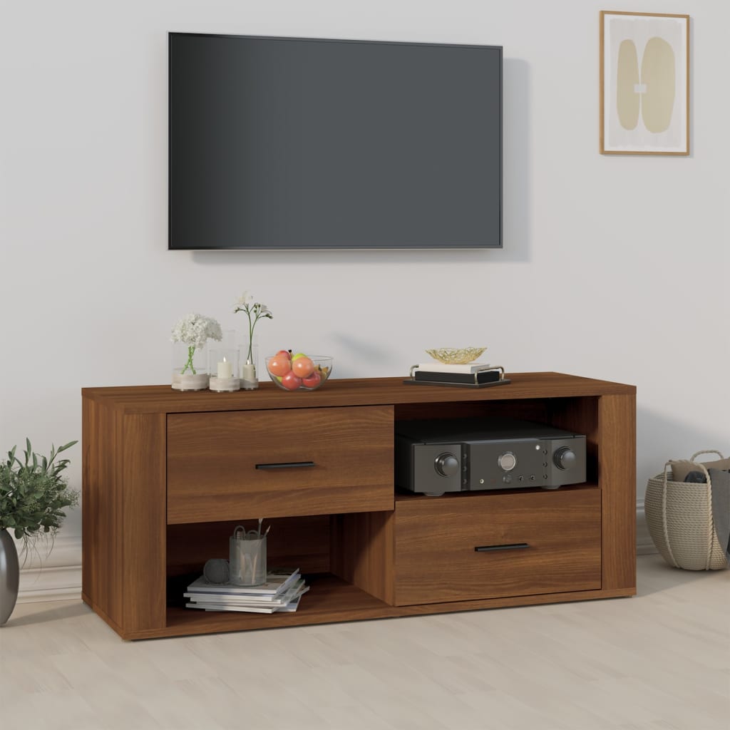 tv-bord 100x35x40 cm konstrueret træ brun egetræsfarve