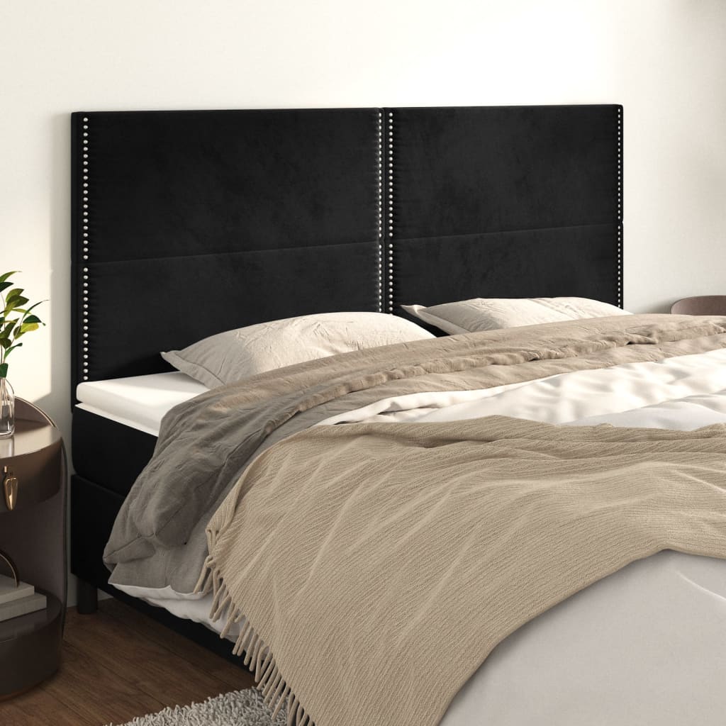 sengegavl sort 160x5x118/128 cm fløjl