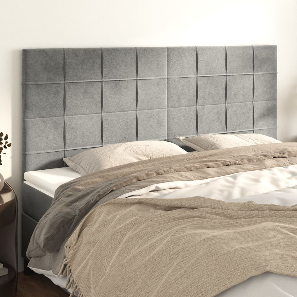 sengegavl lysegrå 200x5x118/128 cm fløjl