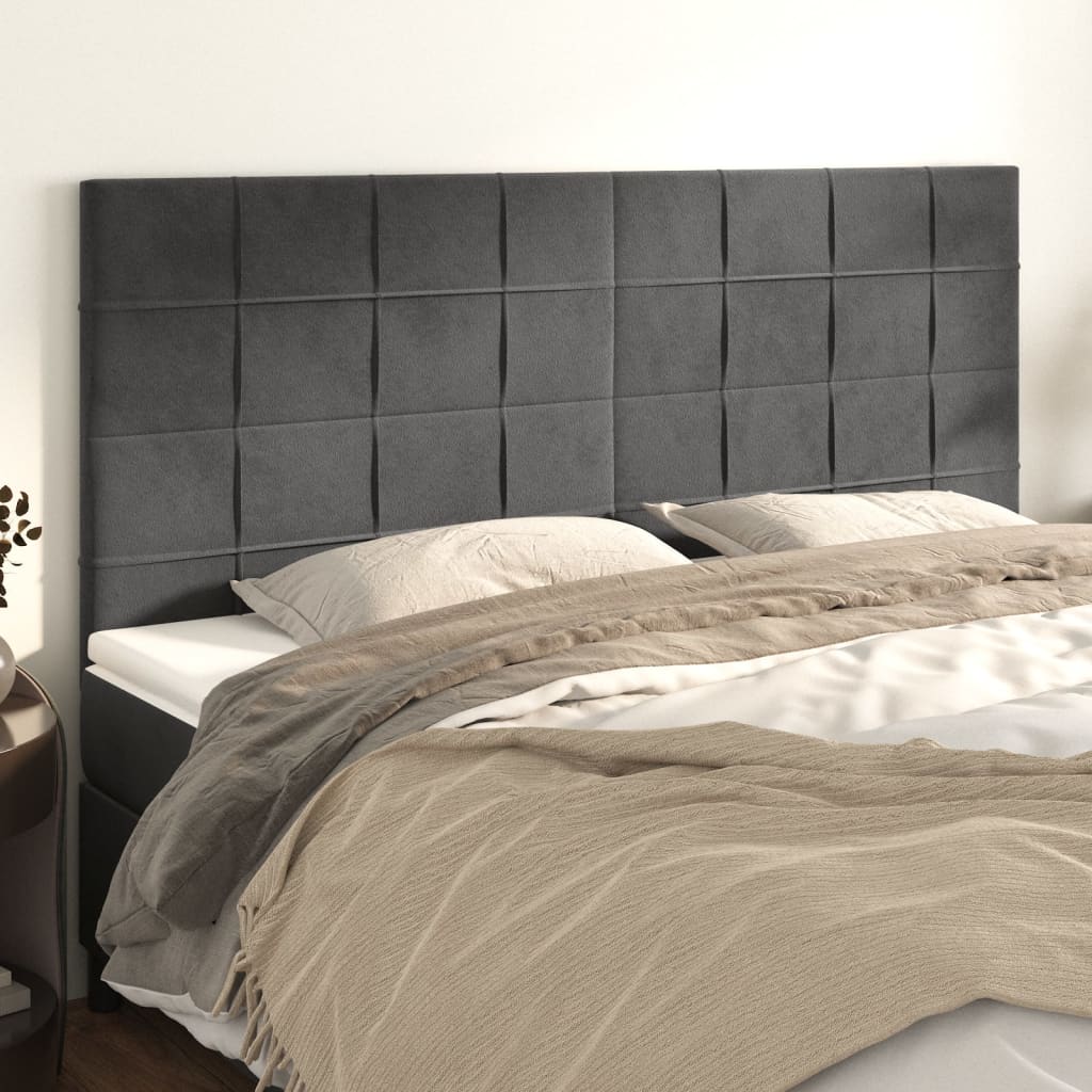 sengegavl mørkegrå 200x5x118/128 cm fløjl