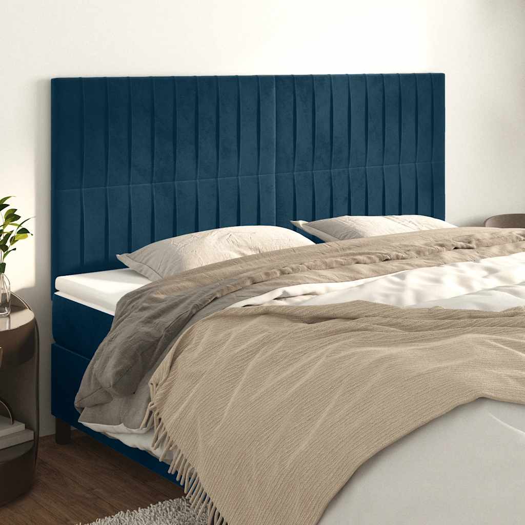 sengegavl mørkeblå 180x5x118/128 cm fløjl
