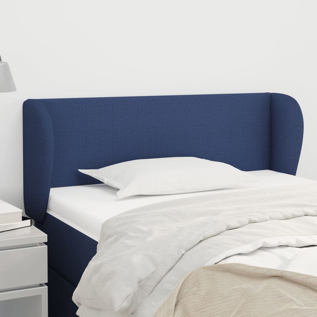 sengegavl med kanter 83x23x78/88 cm stof blå