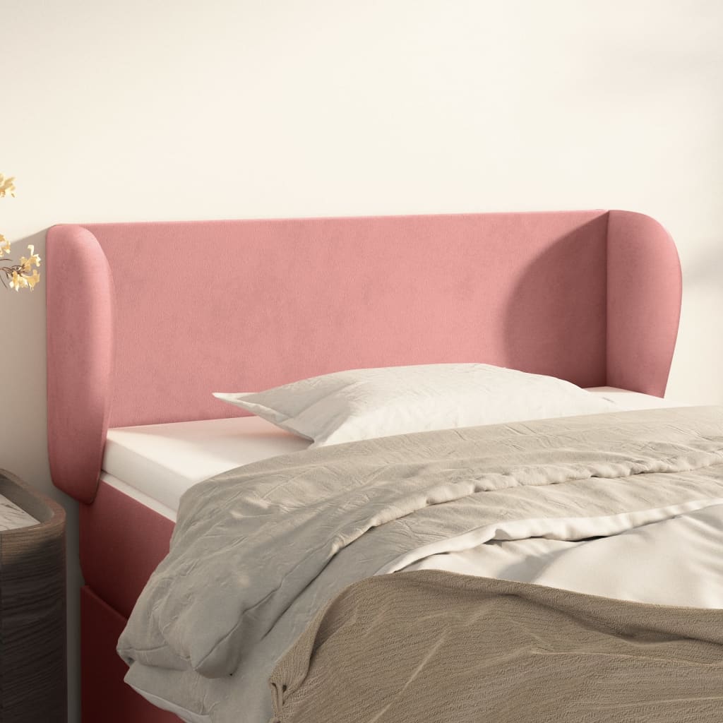 sengegavl med kanter 83x23x78/88 cm fløjl lyserød