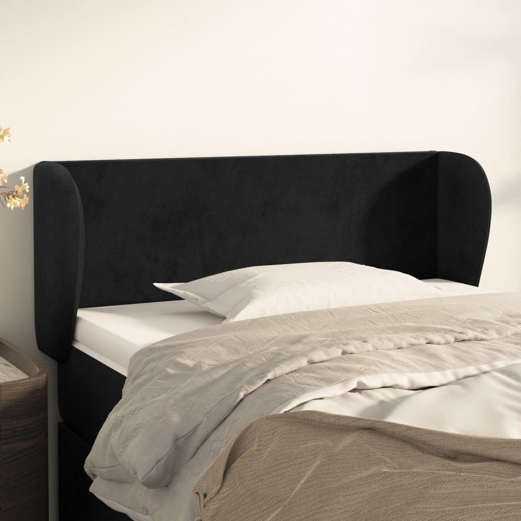 sengegavl med kanter 103x23x78/88 cm fløjl sort