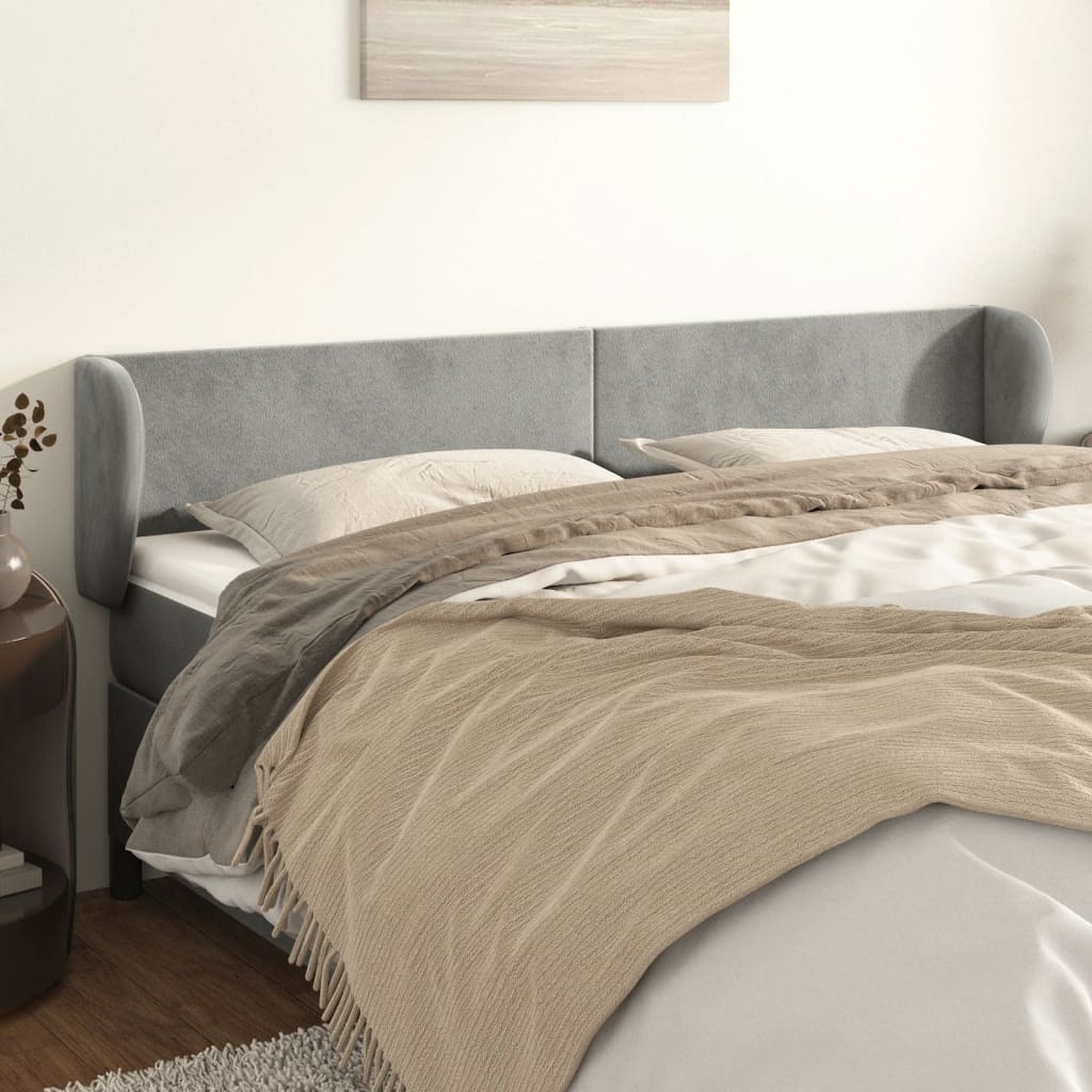sengegavl med kanter 163x23x78/88cm fløjl lysegrå