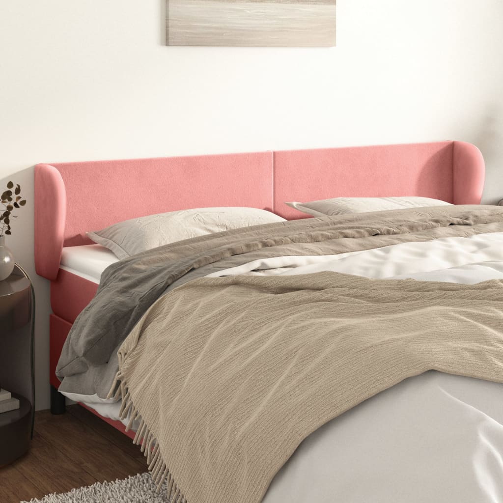sengegavl med kanter 183x23x78/88 cm fløjl lyserød