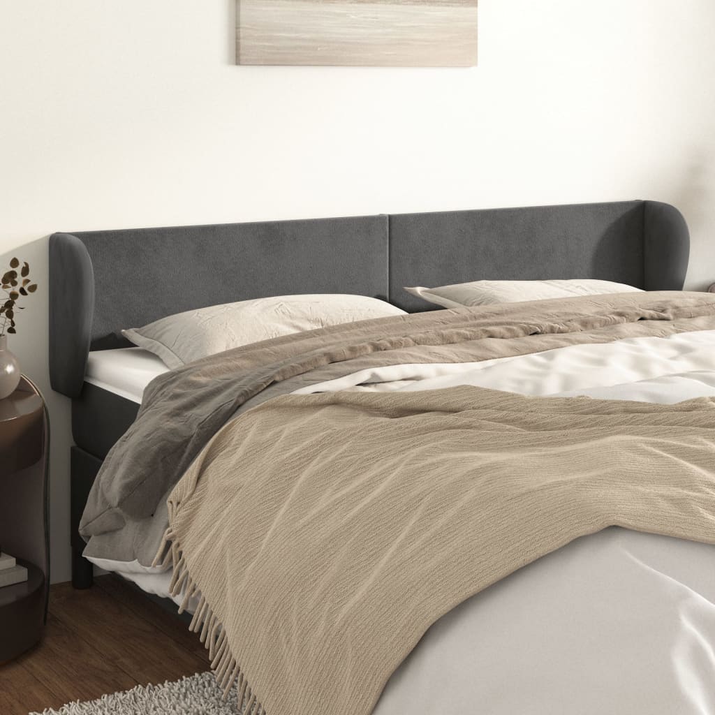 sengegavl med kanter 203x23x78/88 cm fløjl mørkegrå