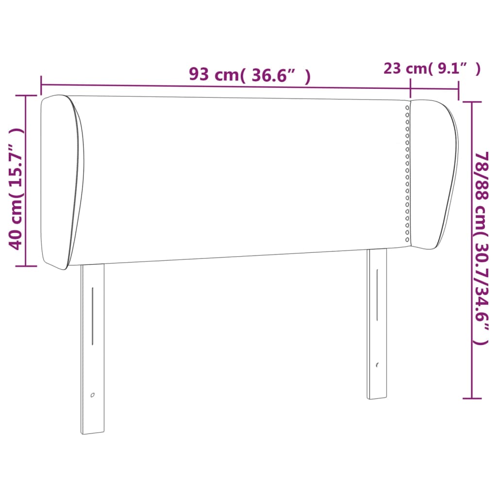sengegavl med kanter 93x23x78/128 cm fløjl lysegrå