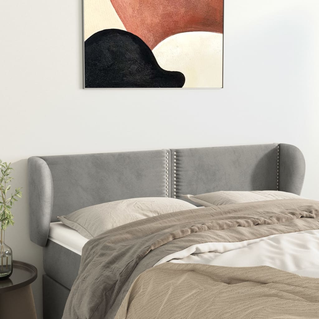 sengegavl med kanter 147x23x78/88cm fløjl lysegrå