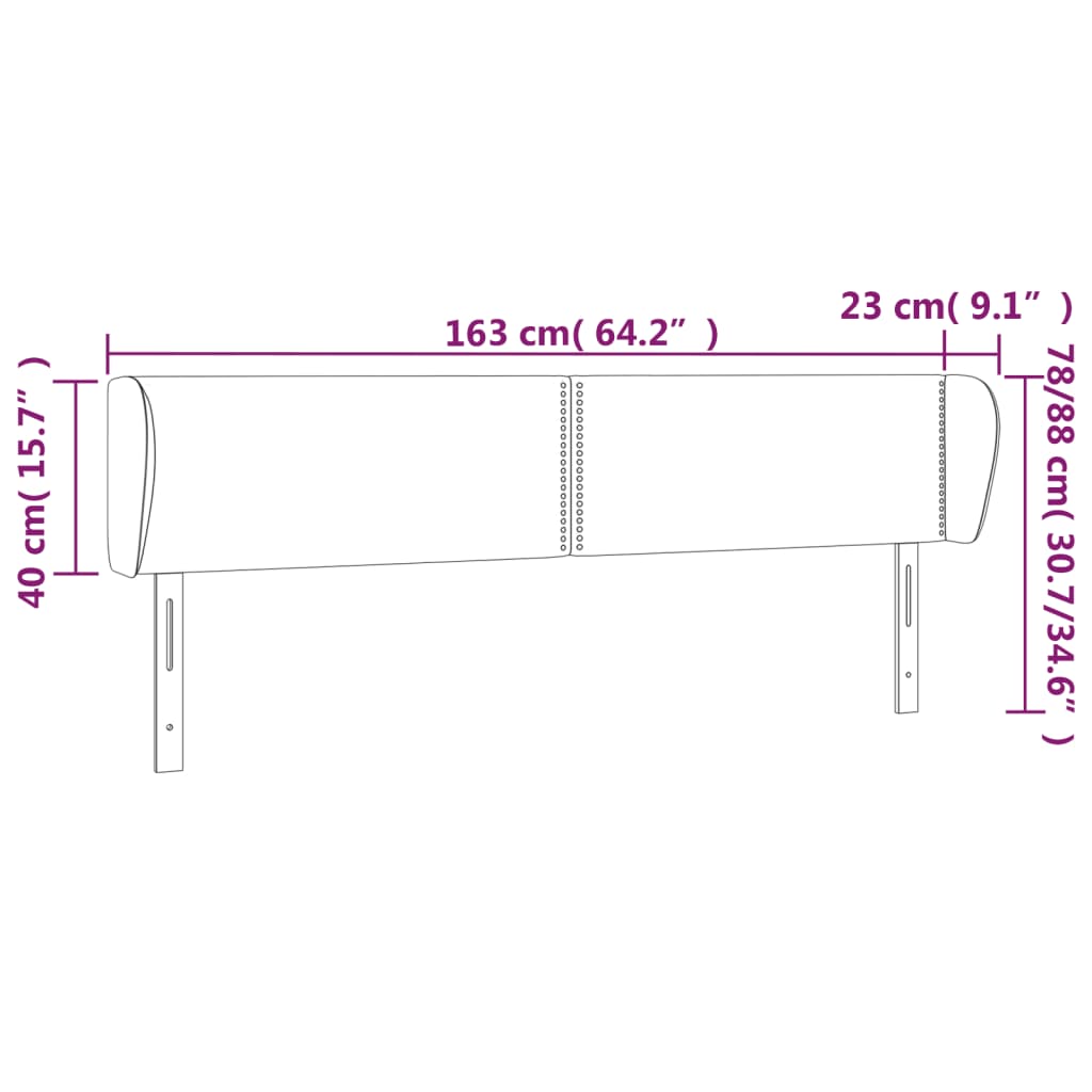 sengegavl med kanter 163x23x78/88 cm fløjl sort