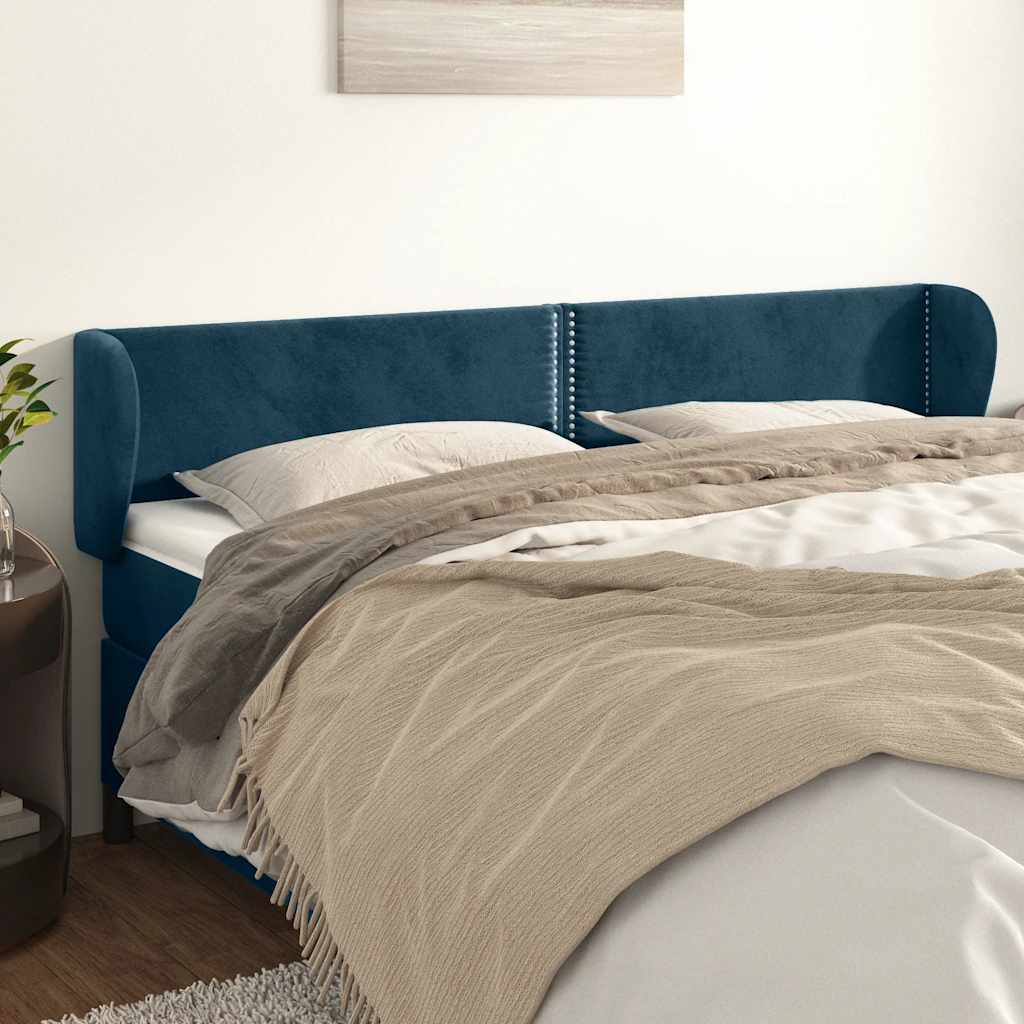 sengegavl med kanter 163x23x78/88 cm fløjl mørkeblå