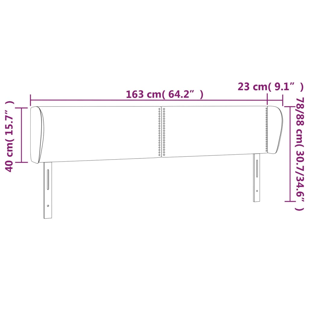 sengegavl med kanter 163x23x78/88 cm fløjl lyserød