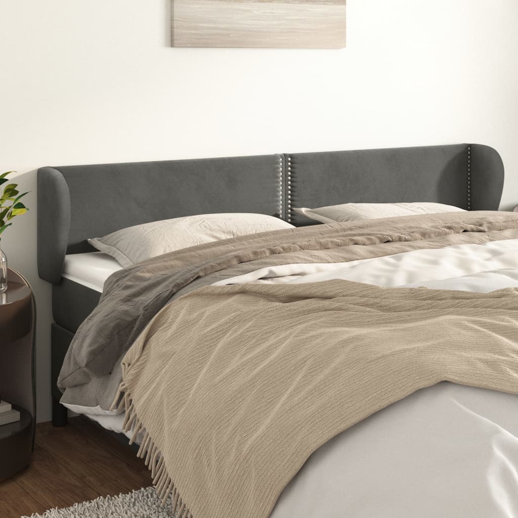 sengegavl med kanter 183x23x78/88 cm fløjl mørkegrå